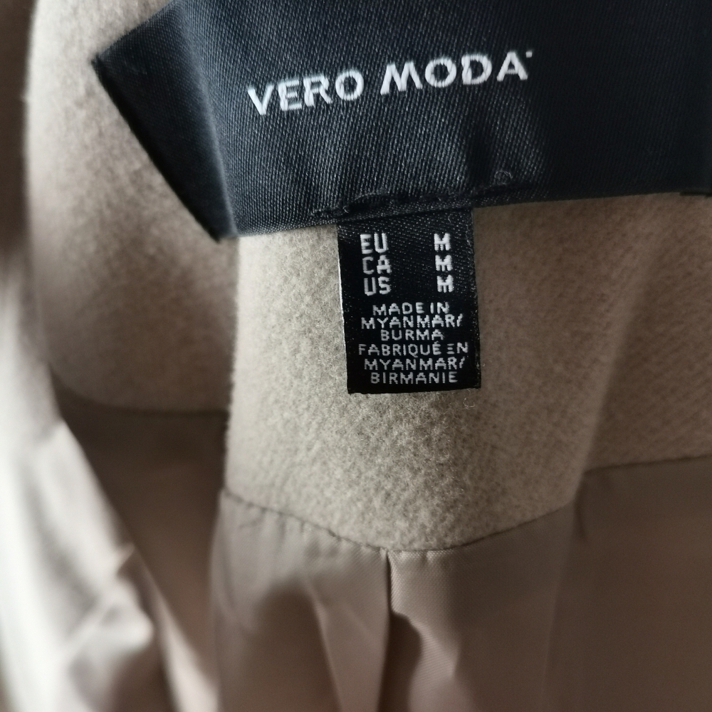Womens Camel Single-Breasted Wool-Blend Coat - Picture 3 of 7